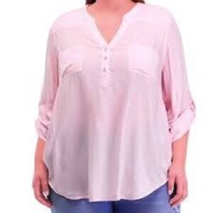 Philosophy Women’s Pink Tunic Blouse Size 1XL 3/4 Roll Tab Sleeves Button Henley